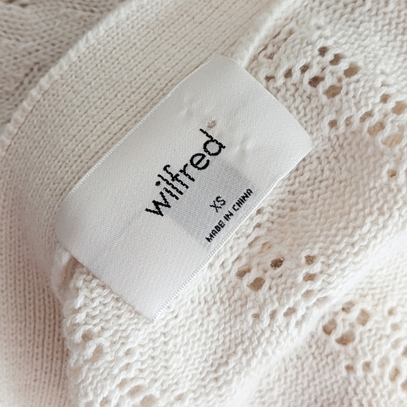 WILFRED Pointelle Plunge Front Cardigan Wool Crochet Oak White XS Aritzia - Picture 10 of 11